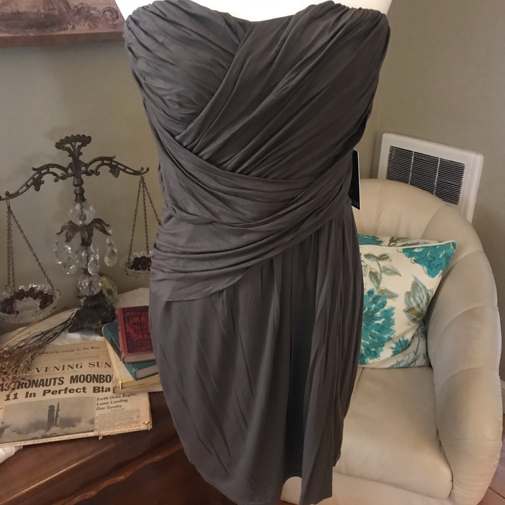 Brown party dress with ruching